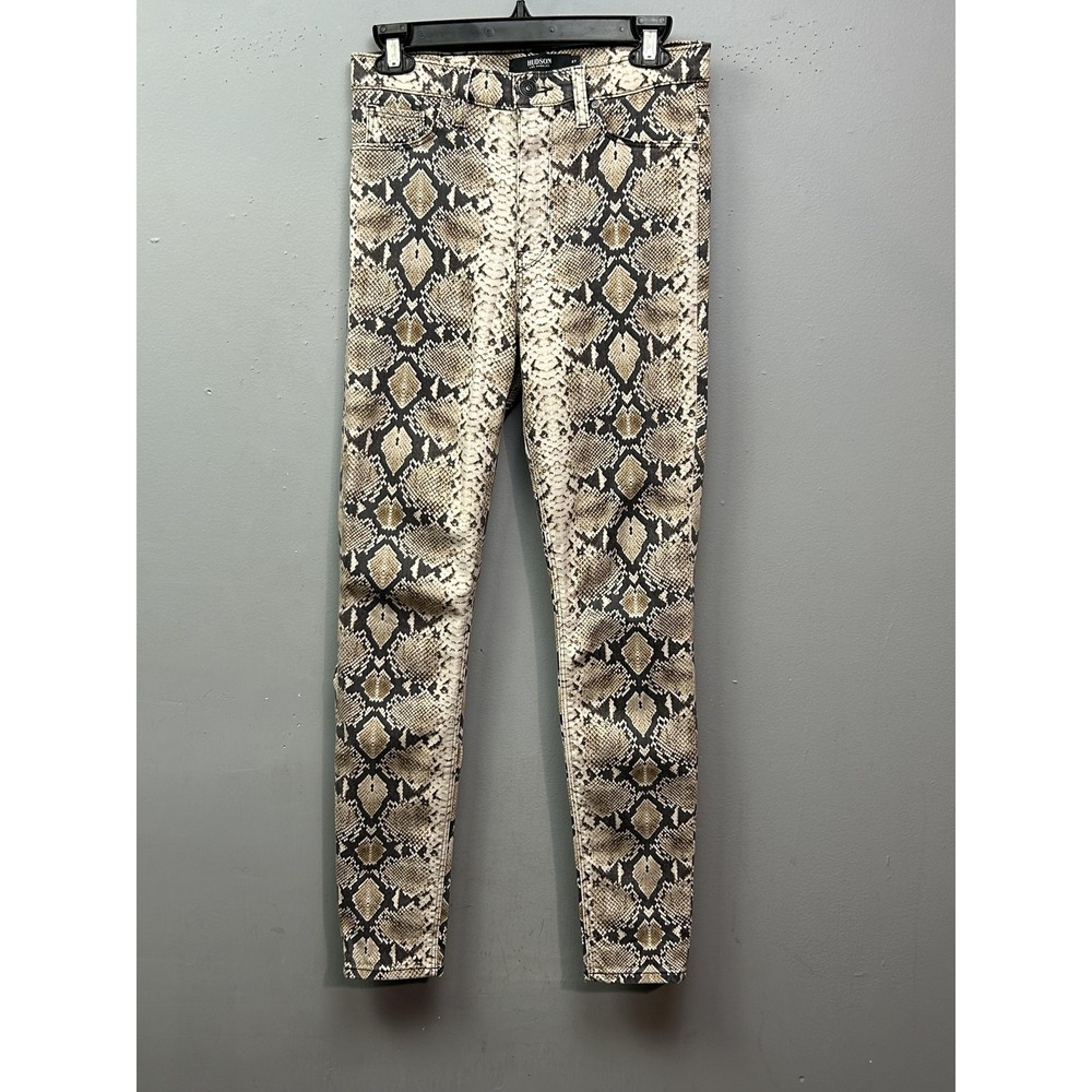 Hudson Jeans Womens 27 Gray Tan Barbara Super Skinny High Rise Snakeskin Print